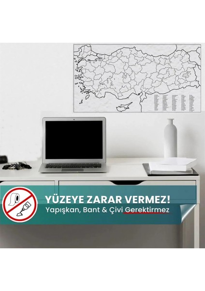 Türkiye Haritası Akıllı Statik Tutunan Doldurulabilir Yapışkansız Pratik Şeffaf Türkiye Haritası 110X56