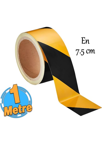 Yapışkanlı Sarı Siyah Işaretli Yönlendirme Reflektörlü Reflektif Şerit Bant 7.5 cm İkaz Bandı 1 mt