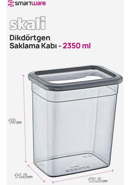 24'lü Setskali Dikdörtgen Saklama Kabı Antrasit 2350 ml