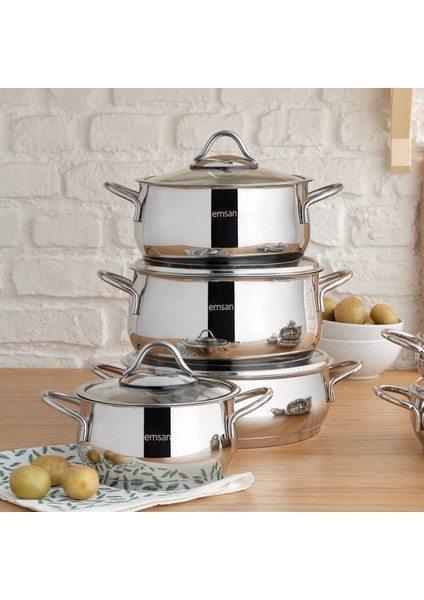 Indüksiyon Tabanlı 8 Parça Çelik Tencere Seti, Ergonomik Saplı Şık Tasarım