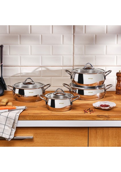 Indüksiyon Tabanlı 8 Parça Çelik Tencere Seti, Ergonomik Saplı Şık Tasarım modelleri