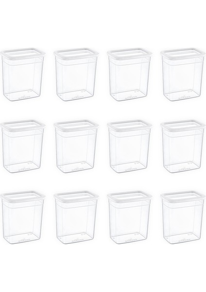 12'li Set Skali Dikdörtgen Saklama Kabı Beyaz 2350 ml