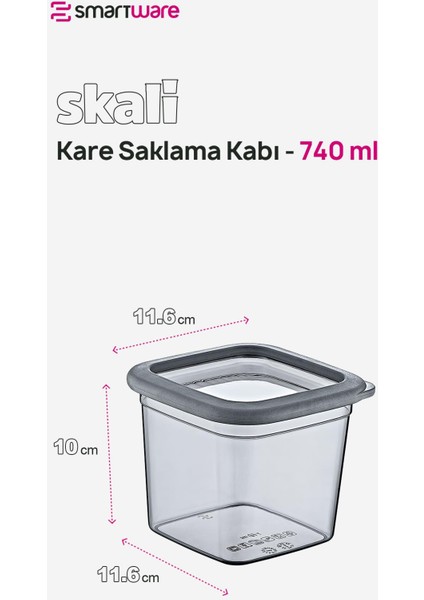 24'lü Set Skali Kare Saklama Kabı Antrasit 740 ml