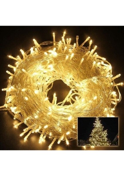 Günışığı Pirinç Ip LED Ağaç Yılbaşı Süsleme 10 Metre 100 Ampullü Şeffaf Kablo