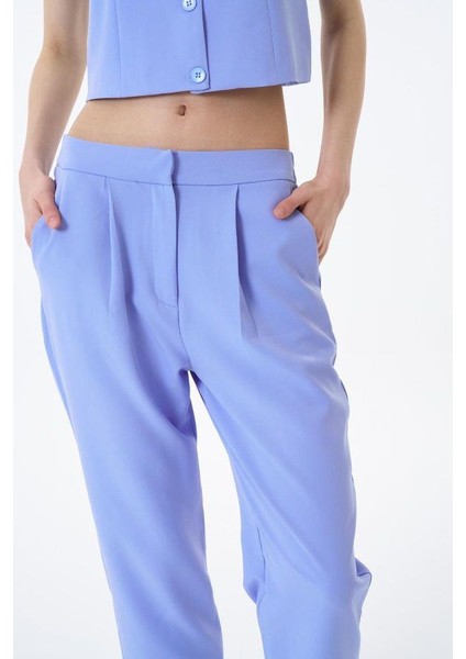 71154 Kemer Detaylı Arkası Lastikli Pantolon Mavi