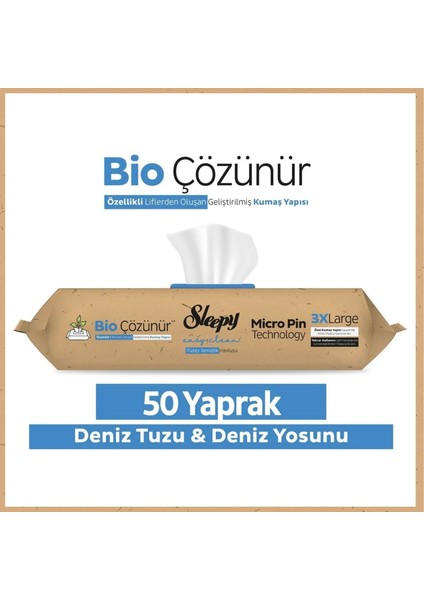 Nivemeshome Bio Çözünür Deniz Tuzu & Deniz Yosunu 50 Yaprak Yüzey Temizlik Havlusu Sleepy