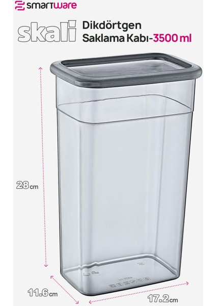 6'lı Set Skali Dikdörtgen Saklma Kabı Antrasit 3500 ml