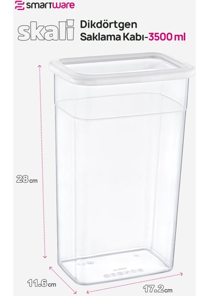 6'lı Set Skali Dikdörtgen Saklama Kabı Beyaz 3500 ml