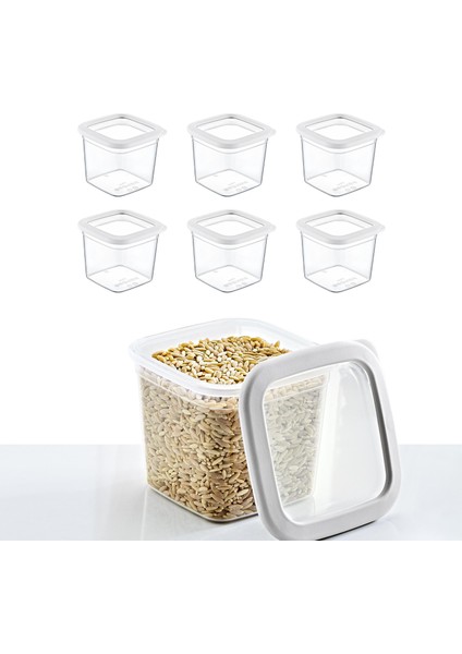 6'lı Set Skali Kare Saklama Kabı Beyaz 740 ml