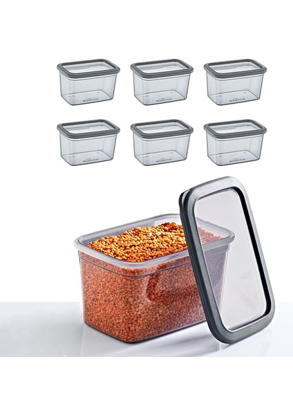 6'lı Set Skali Dikdörtgen Saklama Kabı Antrasit 1210 ml