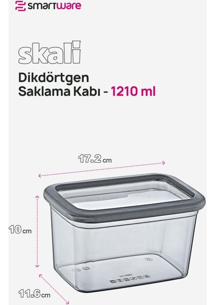 6'lı Set Skali Dikdörtgen Saklama Kabı Antrasit 1210 ml