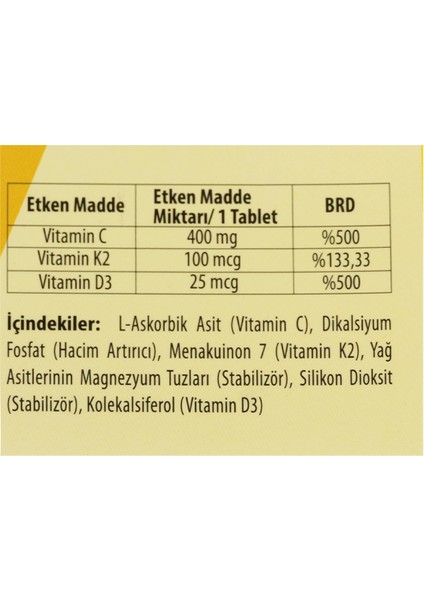 Demir + Folik Asit + Vitamin B12 + Vitamin C - 30 Tablet & D3 + K2 + C - 60 Tablet