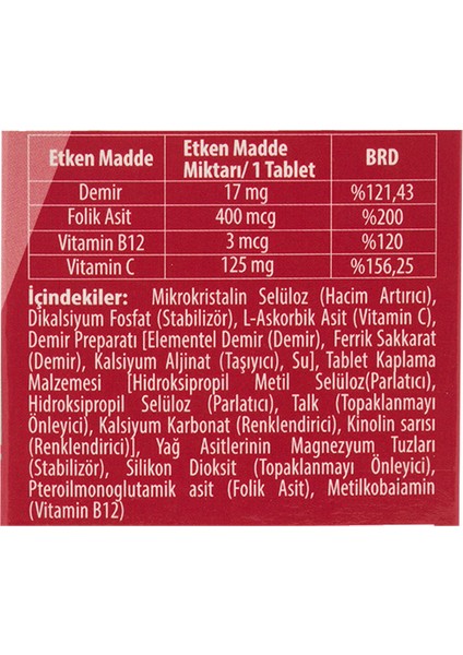 Demir + Folik Asit + Vitamin B12 + Vitamin C - 30 Tablet & D3 + K2 + C - 60 Tablet