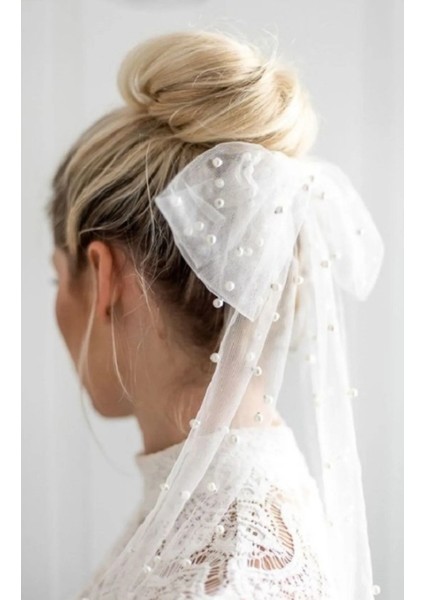 Kırık Beyaz Incili ve Taraklı Gelin Aksesuarı Nikah Kebi Vualet