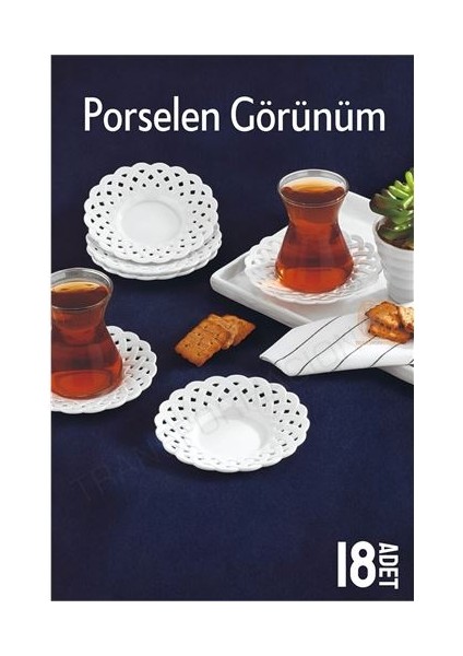 Modacar Çay Tabağı Porselen Görünüm 18 Adet Tabağı Seti Seti