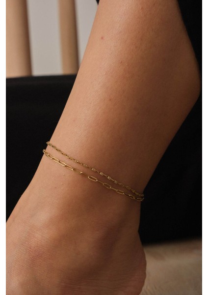 Çelik 2'li Kombin Ataç ve Dokulu Fermuar Zincir Halhal Minimal Kararmaz 22+4cm