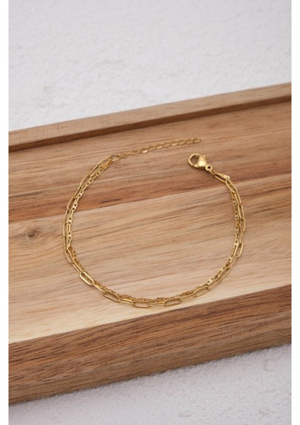 Çelik 2'li Kombin Ataç ve Dokulu Fermuar Zincir Halhal Minimal Kararmaz 22+4cm modelleri