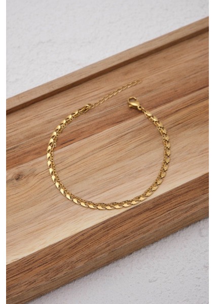 Çelik 2'li Kombin Papağan ve Dokulu Fermuar Zincir Halhal Minimal Kararmaz 22+4cm modelleri