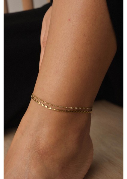 Çelik 2'li Kombin Papağan ve Dokulu Fermuar Zincir Halhal Minimal Kararmaz 22+4cm fırsatları