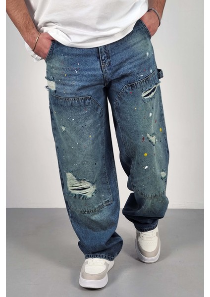 Cedy Denım Yüksek Kalite Erkek Yüksek Bel Worker Tarz Skater Jean