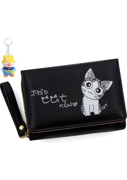 Sevimli Kedi Baskı Mini Moda Basit Üç Katlı Para Cüzdan Kart Tutucu Kadın Cüzdan (Yurt Dışından)