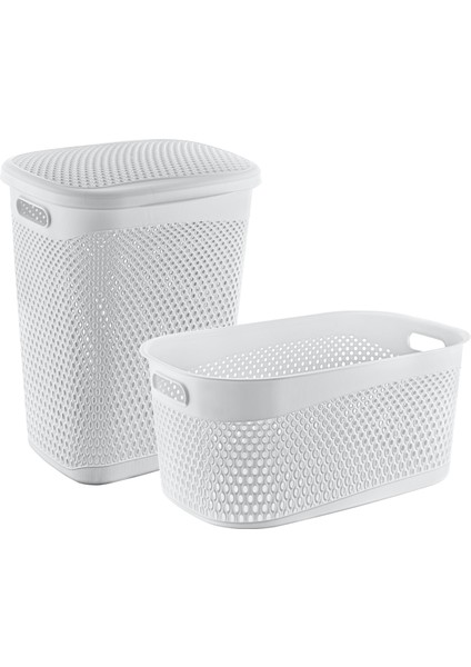 Katre Kirli Çamaşır Sepeti ve Çamaşır Selesi Set Beyaz