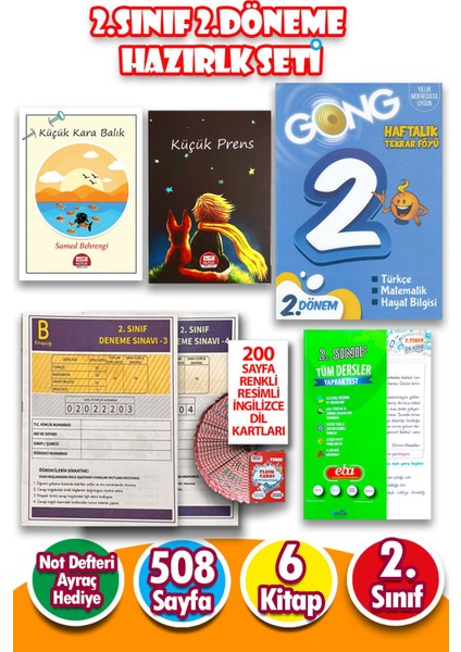 2.sınıf Tüm Dersler 2.dönem'e Hazırlık Seti - 6 Kitap - 508 Sayfa