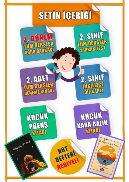 2.sınıf Tüm Dersler 2.dönem'e Hazırlık Seti - 6 Kitap - 508 Sayfa fiyatları