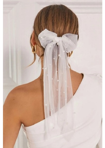 Kırık Beyaz Incili ve Taraklı Gelin Aksesuarı Nikah Kebi