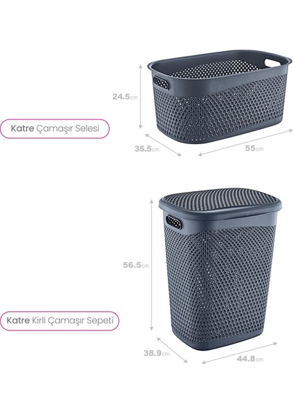 Katre Kirli Çamaşır Sepeti ve Çamaşır Selesi Set Antrasit