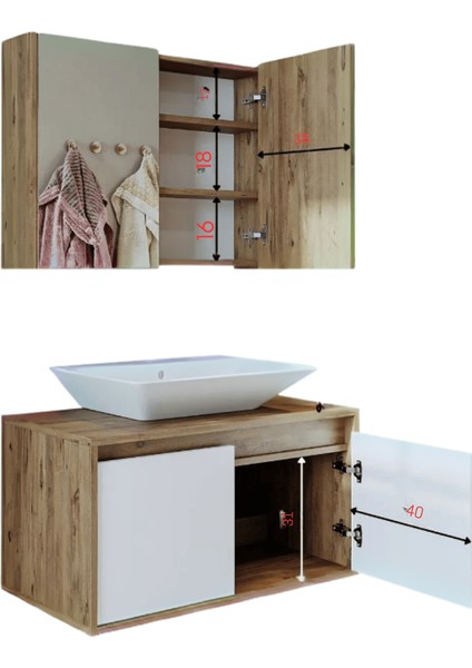 Asma 2 Kapaklı Lavabosuz Ahşap-Mat Beyaz Mdf 85 cm Banyo Dolabı Alt Dolabı -Aynalı Üst Dolabı modelleri
