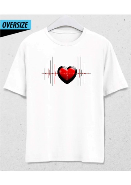 Cyberheart – Dijital Aşkın Ritmi Oversize T-Shirt Beyaz