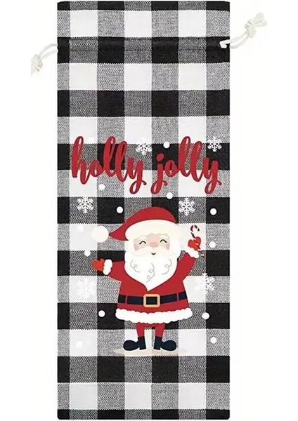 Noel Ekose Kumaşlı Noel Babaı Şarap Çantası & Şarap Şişesi Kılıfı
