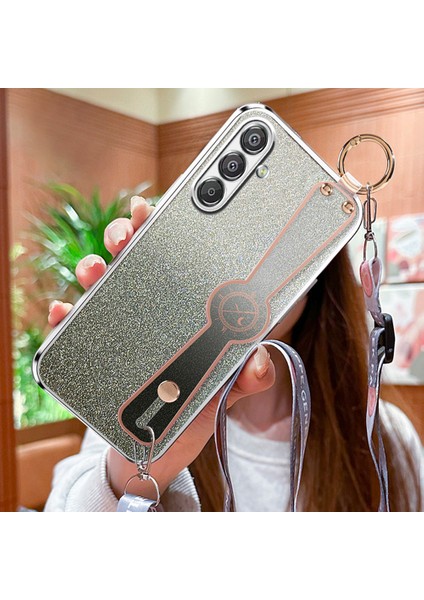 Samsung Galaxy A35 5g Elektroliz Glitter El Kayışı Kickstand Tpu Arka Kapak Omuz Askısı (Yurt Dışından)