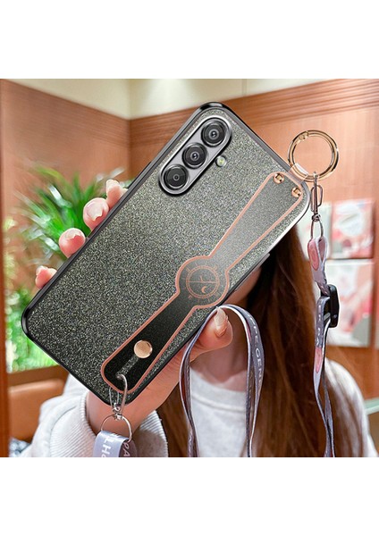 Samsung Galaxy A55 5g Elektroliz Glitter El Kayışı Kickstand Tpu Arka Kapak Omuz Askısı (Yurt Dışından)