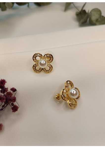 Kadın Gold Renk Daisy Model Inci Detay 316 L Çelik Küpe modelleri
