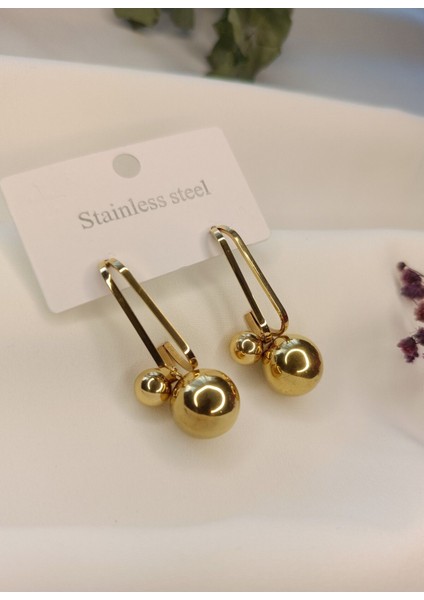 Kadın Gold Renk Big Ball Model 316 L Çelik Küpe fiyatları