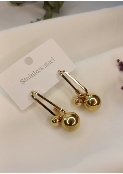 Kadın Gold Renk Big Ball Model 316 L Çelik Küpe modelleri