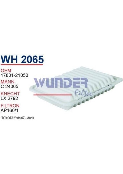 Wunder WH2065 Hava Filtresi Toyota Corolla (2007--) / Auris 1.4 - 1.6 (2007--) fiyatları