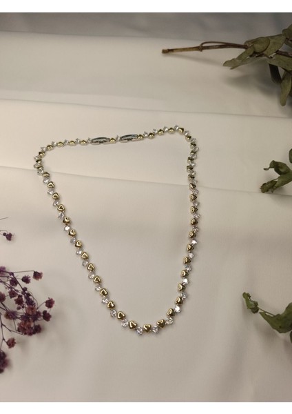 Kadın Gold Kalp Kesim Zirkon Taşlı 316 L Çelik Kolye