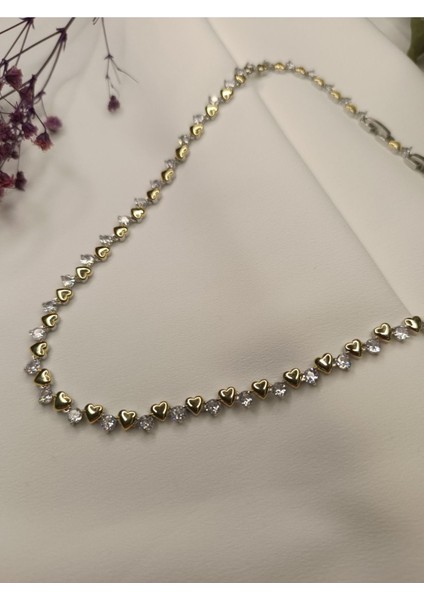 Kadın Gold Kalp Kesim Zirkon Taşlı 316 L Çelik Kolye modelleri