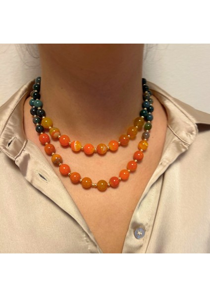 Hint Akik Doğaltaş Turuncu Kuvars Doğal Taş Uçlu El Yapımı Özel Tasarım Ikili Kadın Kolye fiyatları