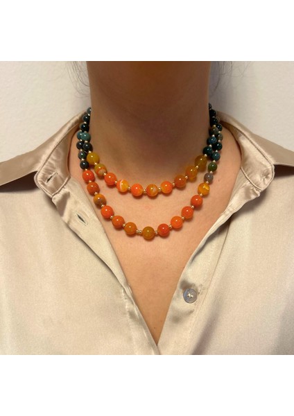 Hint Akik Doğaltaş Turuncu Kuvars Doğal Taş Uçlu El Yapımı Özel Tasarım Ikili Kadın Kolye fırsatları