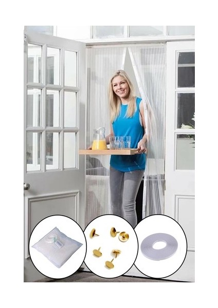 Mıknatıslı Manyetik Kapı Sinekliği Sineklik Tülü Perde (60 cm x 210 cm 2 Adet Tül)