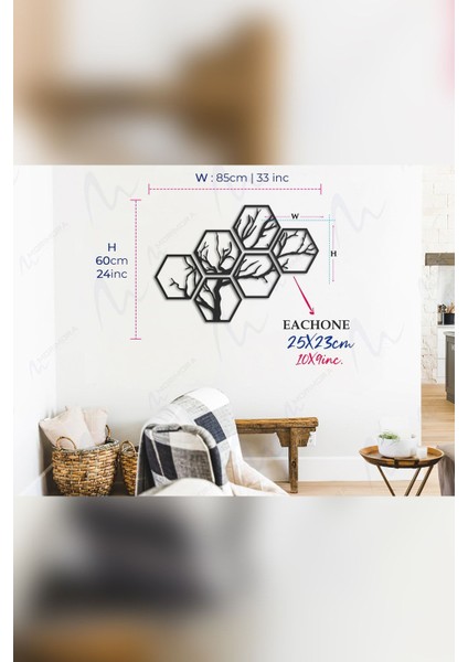 Hexagon Tree Metal Duvar Tablosu