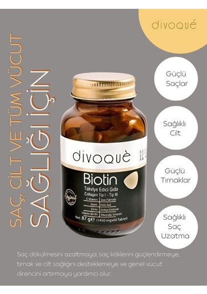 Saç Vitamini 60 Tablet - (5000 Mcg Biotin + Kolajen Tip I - Tip III+ Çinko + Demir...)