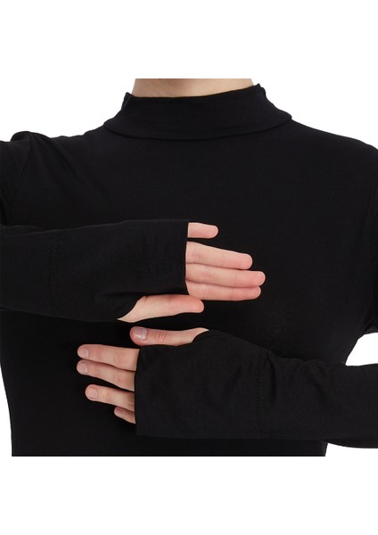 Kadın Organik Parmak Geçmeli Balıkçı Yakalı Body - Siyah