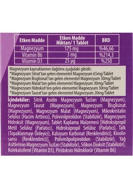 Magnezyum + Vitamin B6 + D3 - 30 Tablet