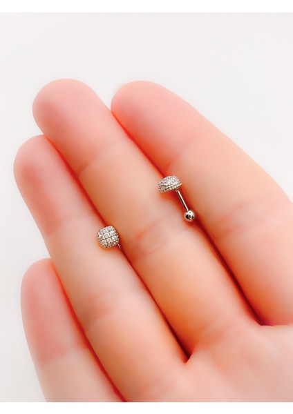 Cerrahi Çelik Piercing Zirkon Taşlı Baget Kıkırdak Helix Tragus Piercing (1ADET)
