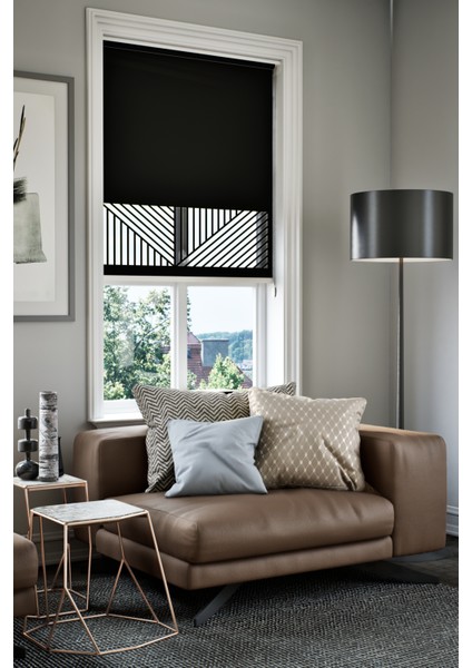 Lazer Kesim Mat Stor Perde, Lazer Kesimli Klasik Serisi, C-151008 Siyah Renk